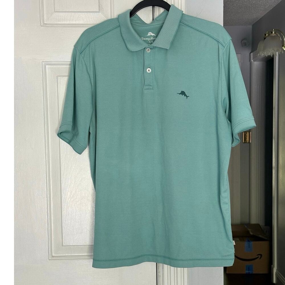 EUC Tommy Bahama Polo Seafoam Green Soft Stretchy Short Sleeve Sz L